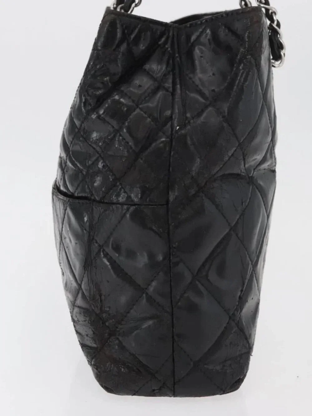CHANEL Matelasse Chain Tote Bag Leather Black CC Auth bs16447